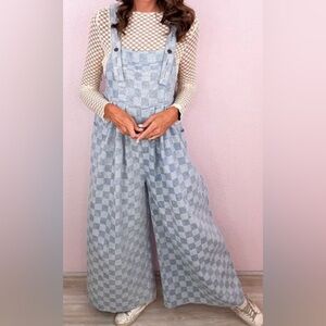 Sew In Love Blue Checkered Women Jeans Overalls